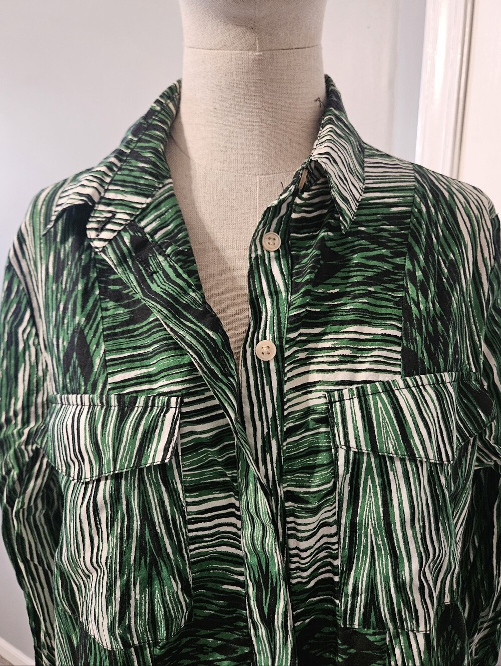 Derek Lam For Design Nation Green Patterned Long Sleeve Shirt Dress - Picture 5 of 8
